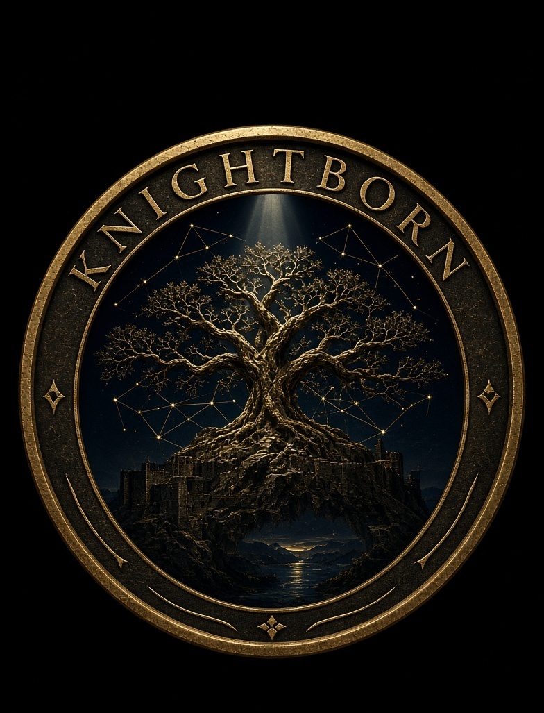 KNIGHTBORN network seal: an oak growing from a fortress under a private constellation